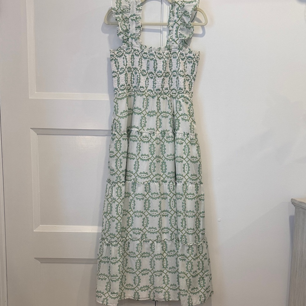 J. Marie Green and White Patterned Smocked Dress